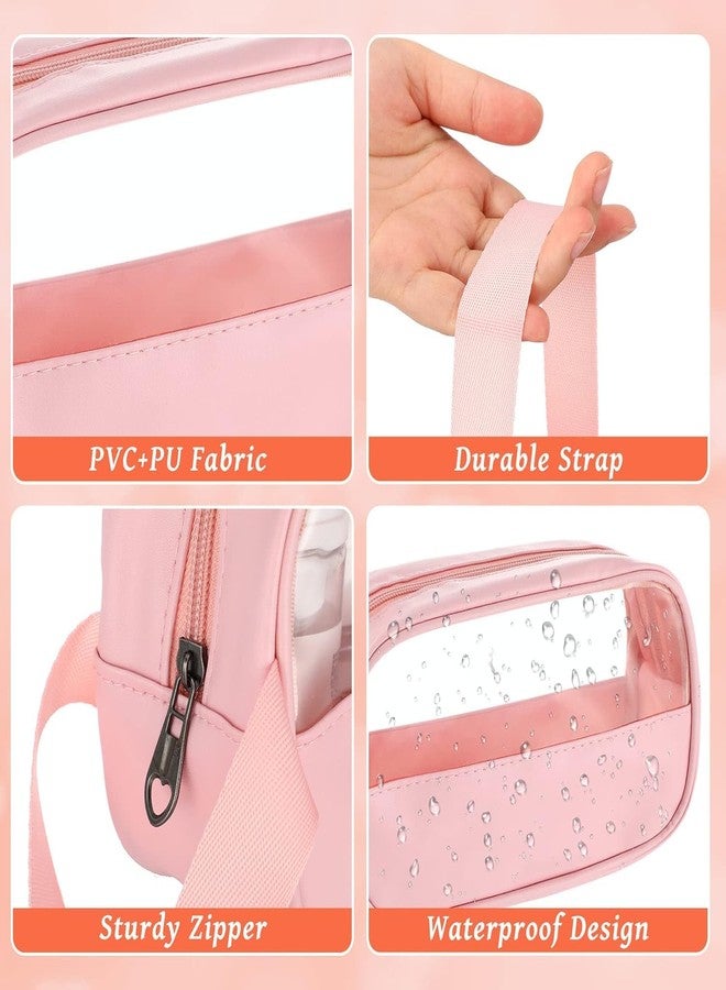 KUNFAIT Small Makeup Pouch Toiletry Travel Bag - Portable Transparent Cosmetic Organizer Waterproof Zipper Pouch for Women Girls & Men Mini Travel Case for Purse & Handbag (2, Pink) - Image 3